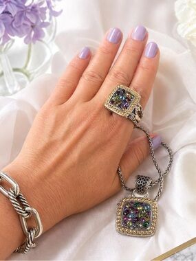 Effy Multicolor Gemstone Square Pendant and Ring Set - Women Jewelry NWT